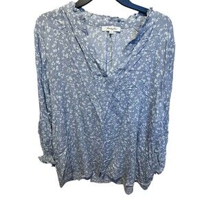 MONDAY FUN Veronica Smocked Sleeve Blouse Shirt Top Blue Plus Size 2X EUC